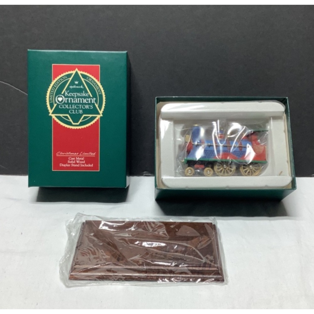 1990 Christmas Train Cast Metal Wood Stand Hallmark Limited Edition New in box